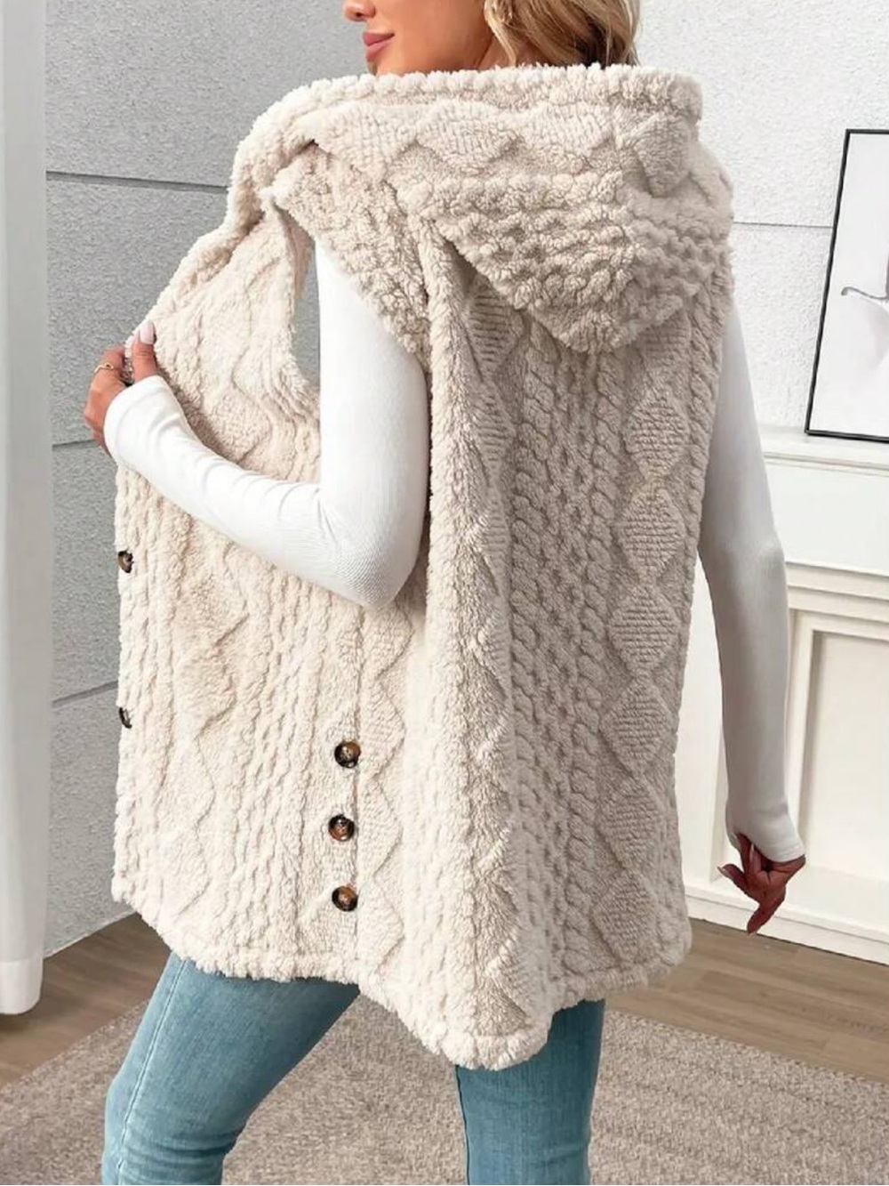 Women's New Autumn/Winter Solid Color Sleeveless Hooded Coral Fleece Jacket